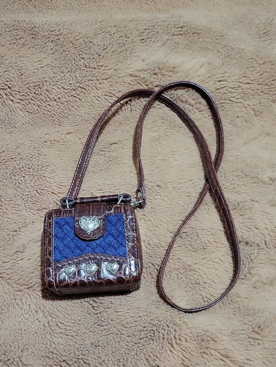 Handbags - Mini Brown & Blue Heart Accent Crossbody Bag